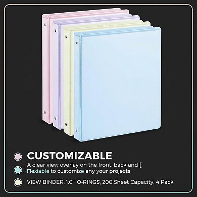 1 Inch 3 Ring Binder 4 Pack Pastel Holds 200 Letter Sheets With Pockets For School Office Home
