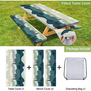 Picnic Table Cover with Bench Covers Camping Essentials Waterproof Windproof Camping Tablecloth