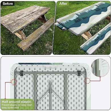 Picnic Table Cover with Bench Covers Camping Essentials Waterproof Windproof Camping Tablecloth