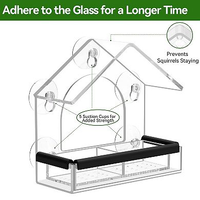 Clear Window Bird Feeder 5 Suction Cups Lift-Out Tray Weatherproof Bird Watching Gift for Bird