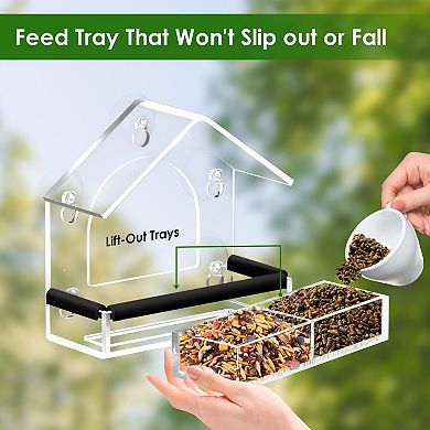 Clear Window Bird Feeder 5 Suction Cups Lift-Out Tray Weatherproof Bird Watching Gift for Bird