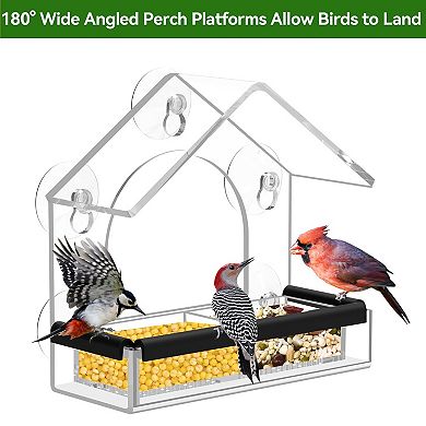 Clear Window Bird Feeder 5 Suction Cups Lift-Out Tray Weatherproof Bird Watching Gift for Bird