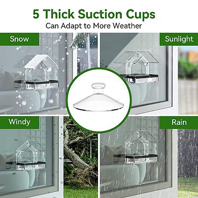 Clear Window Bird Feeder 5 Suction Cups Lift-Out Tray Weatherproof Bird Watching Gift for Bird