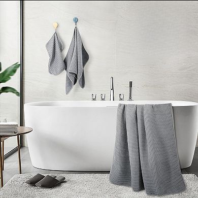 430 GSM Microfiber Quick Dry Lint Free Oversize Bath Towel Set, 6 Piece (Waffle Weave)