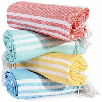 4 Packs Turkish Beach Towel Pool Swim Towels Set Bulk Soft Cotton Extra Large Sand Free Quick Dry