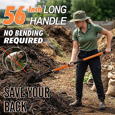 56 Inch Heavy Duty Metal Digging Shovel Fiberglass Non Slip Handle