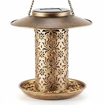 Solar Bird Feeder Hanging Metal Garden Lantern Weather Resistance Large Capacity Easy Clean