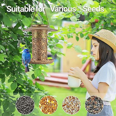 Solar Bird Feeder Hanging Metal Garden Lantern Weather Resistance Large Capacity Easy Clean