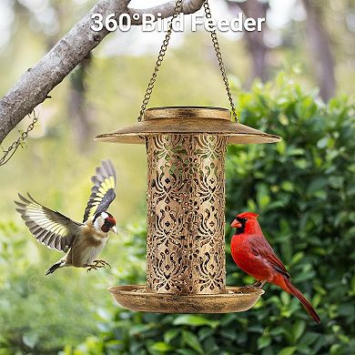 Solar Bird Feeder Hanging Metal Garden Lantern Weather Resistance Large Capacity Easy Clean
