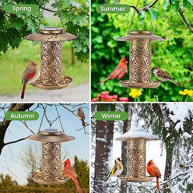 Solar Bird Feeder Hanging Metal Garden Lantern Weather Resistance Large Capacity Easy Clean