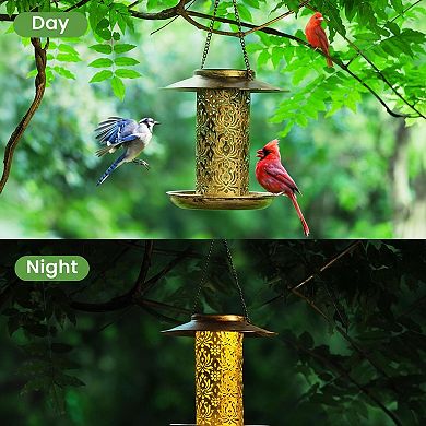 Solar Bird Feeder Hanging Metal Garden Lantern Weather Resistance Large Capacity Easy Clean