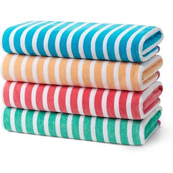 4 Pack Colorful Striped Beach & Pool Towel - Extra Large Beach Towel- Soft & Absorbent Cotton Towels