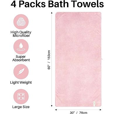 Bath Towels 4 Packs Large,Quicker to Dry Towels for Bathroom,Super Soft and Absorbent Mcirofiber