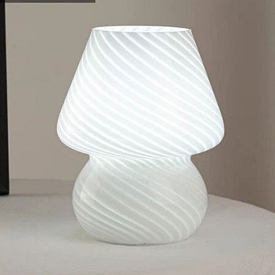 Glass Mushroom Lamp Vintage Striped Table Bedside Light Decor
