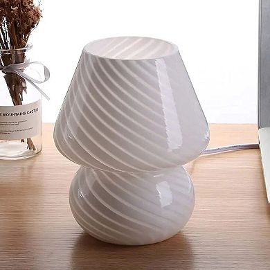 Glass Mushroom Lamp Vintage Striped Table Bedside Light Decor