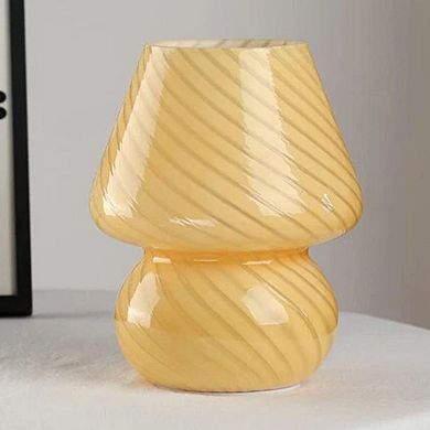 Glass Mushroom Lamp Vintage Striped Table Bedside Light Decor