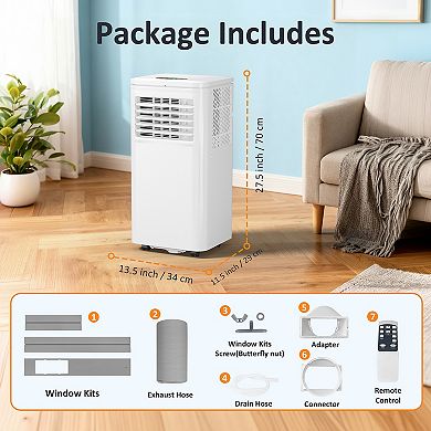 6,000 BTU (DOE) Portable Air Conditioner Cools 200 sq. ft. with Dehumidifier, Drain Hose and Remote