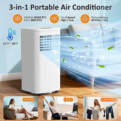 6,000 BTU (DOE) Portable Air Conditioner Cools 200 sq. ft. with Dehumidifier, Drain Hose and Remote
