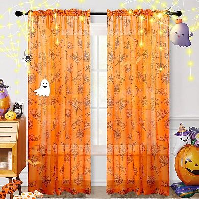 Halloween Orange Sheer Curtains 84 x 52 Inch Living Room Panels