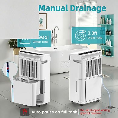 60 pt. 4500 sq. ft. Portable Dehumidifier with Bucket in. White with Drainage Hose, Child lock
