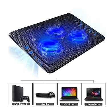 Laptop Cooling Pad 3 Fan USB Cooler Stand LED Quiet 15 to 17 Inch