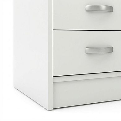 Elegant White Computer Desk Featuring Five Drawers and Open Shelf Design