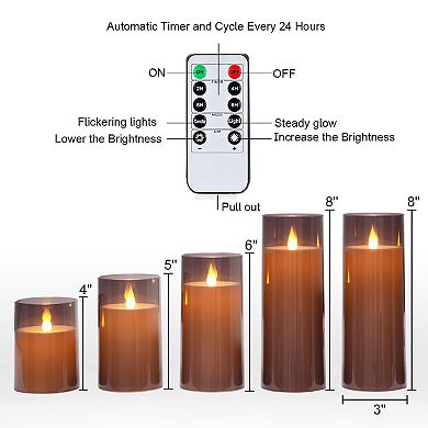 LED Pillar Candles with Remote Timer Set of 5 Flickering Flameless Candles Unbreakable Acrylic Shell