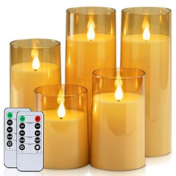 LED Pillar Candles with Remote Timer Set of 5 Flickering Flameless Candles Unbreakable Acrylic Shell
