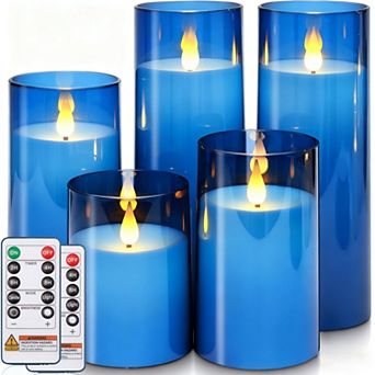 LED Pillar Candles with Remote Timer Set of 5 Flickering Flameless Candles Unbreakable Acrylic Shell