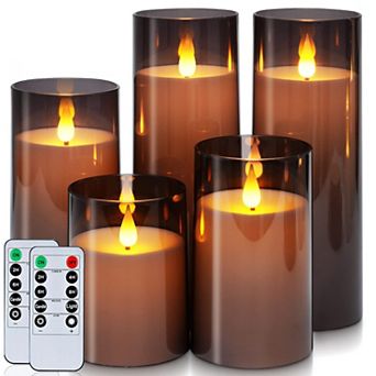 LED Pillar Candles with Remote Timer Set of 5 Flickering Flameless Candles Unbreakable Acrylic Shell
