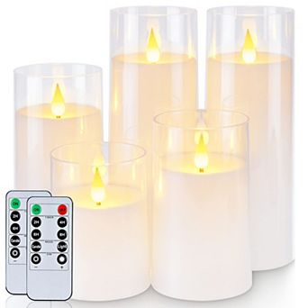 LED Pillar Candles with Remote Timer Set of 5 Flickering Flameless Candles Unbreakable Acrylic Shell