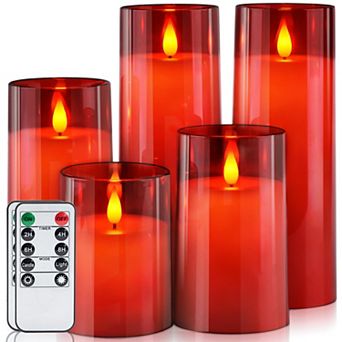 LED Pillar Candles with Remote Timer Set of 5 Flickering Flameless Candles Unbreakable Acrylic Shell