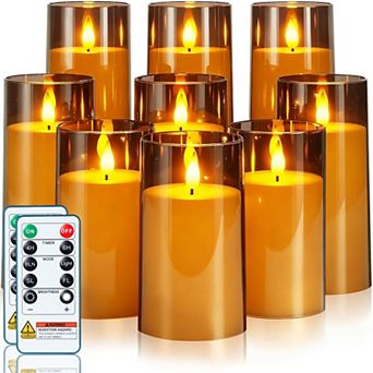 LED Flickering Candles with Remote Control and Timer Set of 9