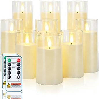LED Flickering Candles with Remote Control and Timer Set of 9