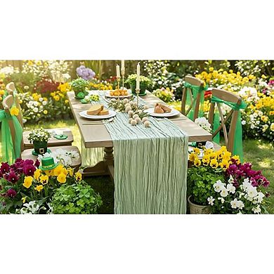 Sage Green Cheesecloth Table Runner Rustic, Soft, Decorative