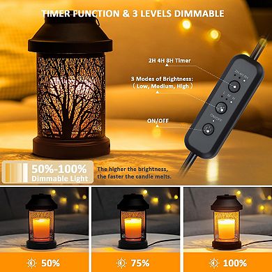 Candle Warmer Lamp Vintage Lantern with Timer Dimming Electric Wax Melt Bedroom Decor Gift (2 Bulbs)