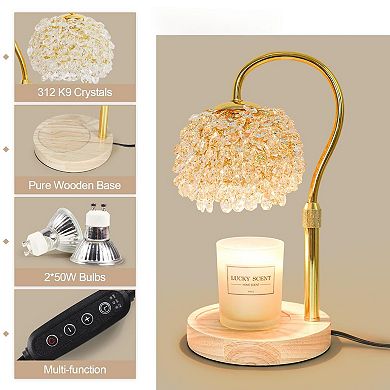 Candle Warmer Lamp Timer Dimmable 312 K9 Crystals Adjustable Height Electric Wax Melter 2 Bulbs