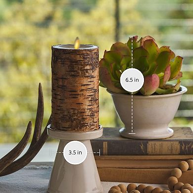 Bark LED Candle 3.5"x6.5" Moving Flame Pillar with Timer, Battery Operated Unscented Home Decor