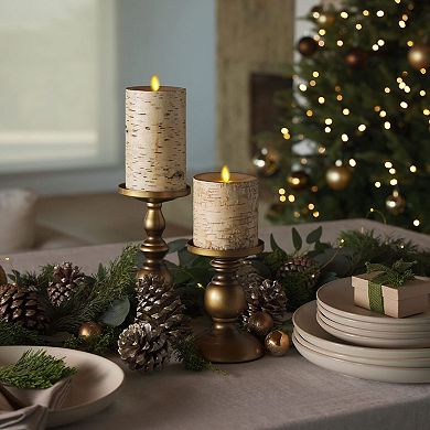 Bark LED Candle 3.5"x6.5" Moving Flame Pillar with Timer, Battery Operated Unscented Home Decor