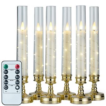 6 Flickering LED Pillar Candles with Timer Remote Embedded Star String Lights Flameless Home Decor