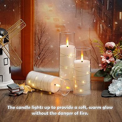 LED Candles with Timer 5 Pack Flickering Flameless Pillar Candles Embedded String Lights for Decor