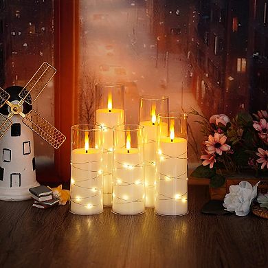 LED Candles with Timer 5 Pack Flickering Flameless Pillar Candles Embedded String Lights for Decor