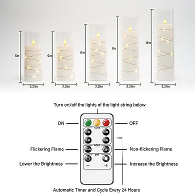 LED Candles with Timer 5 Pack Flickering Flameless Pillar Candles Embedded String Lights for Decor