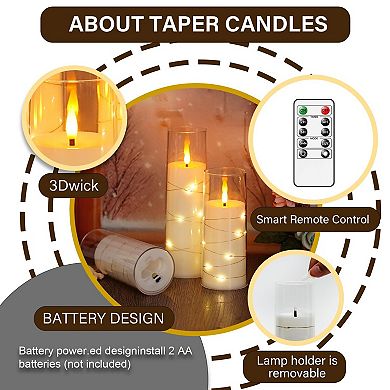 LED Candles with Timer 5 Pack Flickering Flameless Pillar Candles Embedded String Lights for Decor