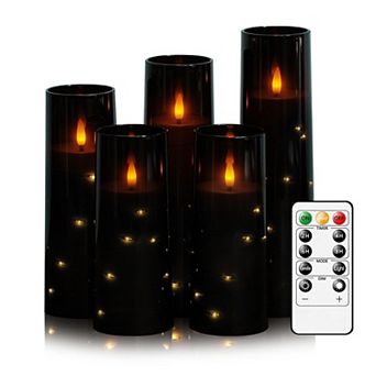 LED Candles with Timer 5 Pack Flickering Flameless Pillar Candles Embedded String Lights for Decor