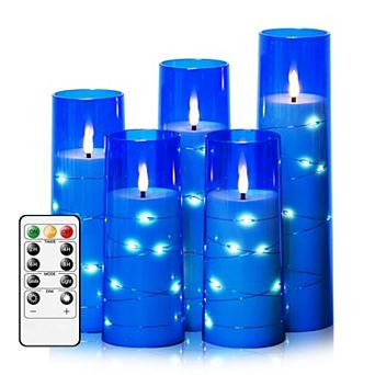 LED Candles with Timer 5 Pack Flickering Flameless Pillar Candles Embedded String Lights for Decor