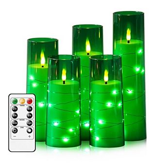 LED Candles with Timer 5 Pack Flickering Flameless Pillar Candles Embedded String Lights for Decor