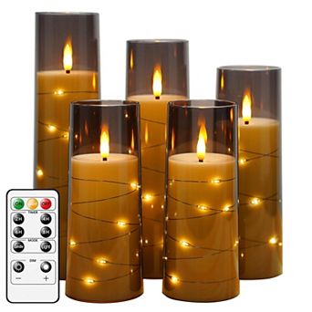 LED Candles with Timer 5 Pack Flickering Flameless Pillar Candles Embedded String Lights for Decor