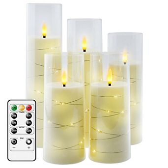LED Candles with Timer 5 Pack Flickering Flameless Pillar Candles Embedded String Lights for Decor