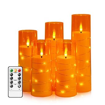 LED Candles with Timer 5 Pack Flickering Flameless Pillar Candles Embedded String Lights for Decor